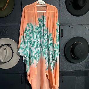Tropical sheer button kimono shirt
